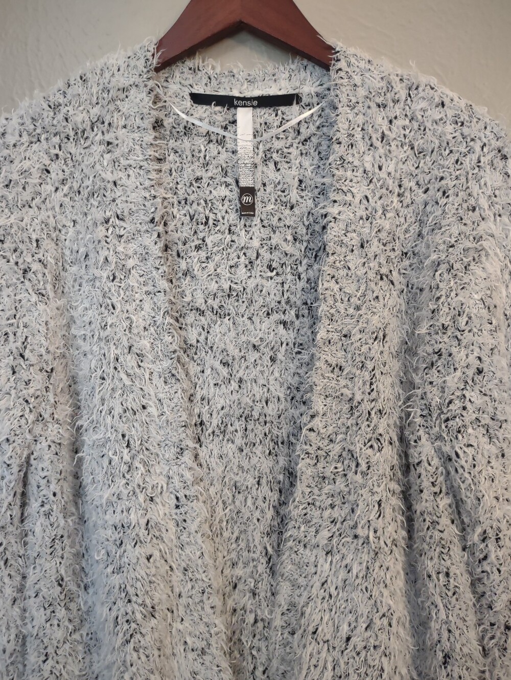 Kensie Open Front Fuzzy Eyelash Knit Cardigan Sweater Grey Black Women's Medium - Picture 5 of 14